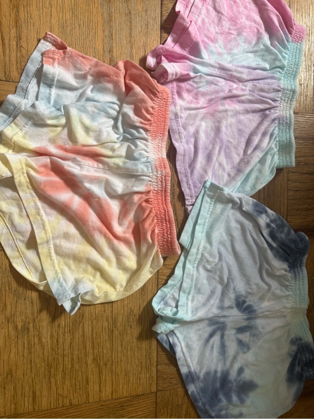 Exist Pastel Tie-Dye Shorts Trio - Pink, Peach, Yellow, Lavender, Blue, Gray